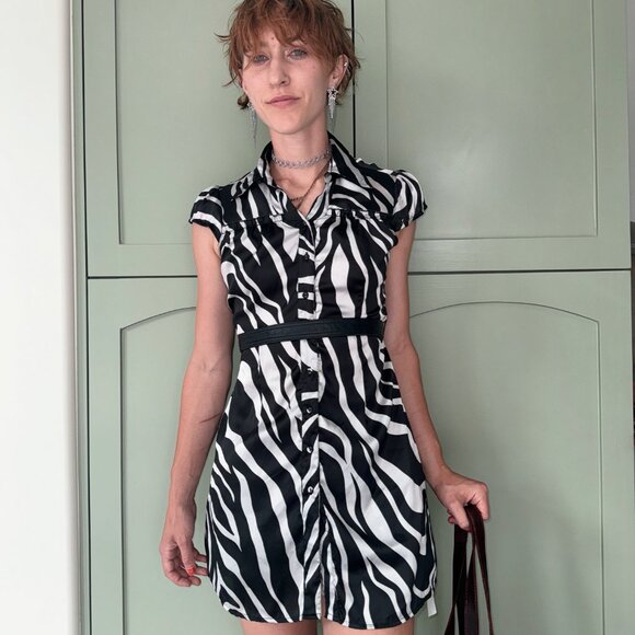 Y2k Zebra Print Collared Dress - Picture 5 of 8